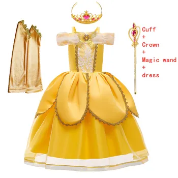 Meitenes Belle uzposties Fantasy Shoulderless Princeses Kostīms Bērniem Halloween Cosplay Party Bumbu Kleita