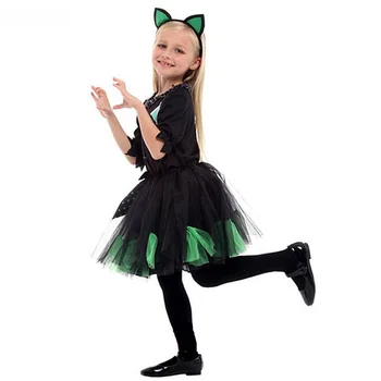 Meitenes Halloween Kitty Kostīmu Mazulis Bērniem Kigurumi Kaķis Catwomen dzīvnieku Cosplay Karnevāls Purima Maskēties Skatuves spēlēt puse kleita