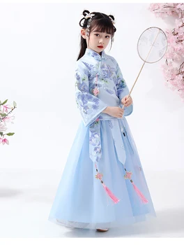 Meitenes Han Fu Ķīniešu Stilā Izšuvumi Puķu Meitene Kleitu Uz kāzu puse, Vakarā dzimšanas dienas svinības Kleitas Meitene Izlaiduma Kleita