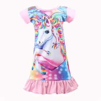 Meitenes Kleita Vasarā Bērniem Unicorn Kleitas Meitenēm Gadījuma Pidžamas Dress Birthday Party Princese Bērnu Apģērbs 3 7 8 9 10 Gadiem