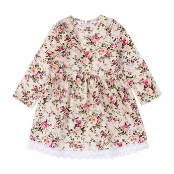 Meitenes Kleitu, skaistu Ziedu Drukāt garām Piedurknēm Puķu Bērni Kleita Baby Girl Apģērbu Princese Kleitas 2-6Y