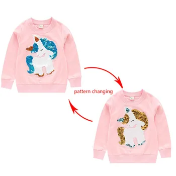 Meitenes Krāsa Mainās Sweatershirt Bērniem Ar Garām Piedurknēm Sequined Hoodies Pavasarī, Rudenī Bērni Kokvilnas Modes Hoodied Drēbes