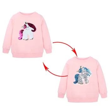 Meitenes Krāsa Mainās Sweatershirt Bērniem Ar Garām Piedurknēm Sequined Hoodies Pavasarī, Rudenī Bērni Kokvilnas Modes Hoodied Drēbes