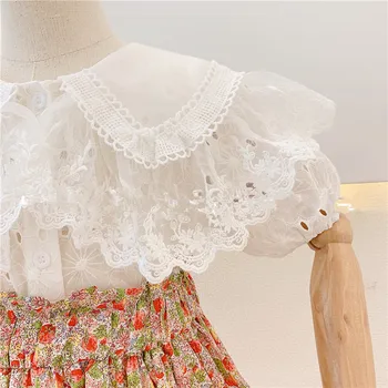 Meitenes Noteikti Jauni Vasarā, Pavasarī Bērni Princese Tērpu Modes Meitenes Apģērbu Mežģīnes Atloks Top + Ziedu Svārki Apģērbs, Tērps