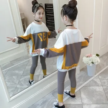 Meitenes Tracksuit 2020. Gadam, Bērnu Apģērbs, T-Krekls, Svītrainas Bikses Rudens Pavasara Bērniem Sporta Tērpi Meitenēm Apģērbu Komplekts 6 8 10 12 Gadiem