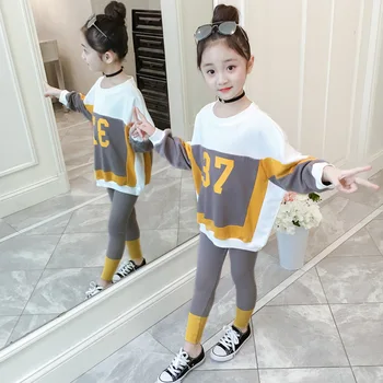 Meitenes Tracksuit 2020. Gadam, Bērnu Apģērbs, T-Krekls, Svītrainas Bikses Rudens Pavasara Bērniem Sporta Tērpi Meitenēm Apģērbu Komplekts 6 8 10 12 Gadiem