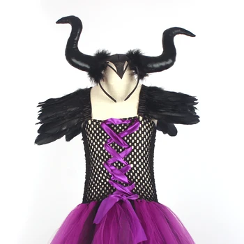Meitenes Tutu Kleita Maleficent Ļauna Karaliene kleita un Ragi Halloween Cosplay Raganu Kostīmu, lai Bērniem, Bērniem ziemassvētku Puse Kleita