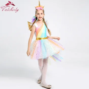 Meitenes, Unicorn Kostīmu Princese Kleita Jaunas Meitenes Balli Cosplay Tutu Kleita Ar Galvas un Spārniem