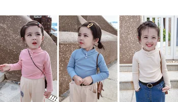 Meitenes Zemāko Krekli Toddler Bērniem ar garām Piedurknēm Kokvilnas Modes Konfektes Krāsu Fāzēm Pusi-Apkakle Top T-krekls 