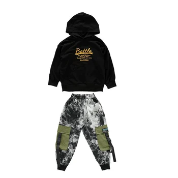 Meitenes Zēni Hip Hop Apģērba Deju Tērpi Bērniem, pelēkā vārna Topi Jogger Kamuflāžas Bikses Bērniem, Džeza Dejas Drēbes Street wear