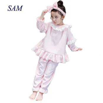 Meiteņu apģērbu komplekti 2020. gada rudens un ziemas coral fleece mājas bērnu flaneļa garām piedurknēm princese pidžamu miega uzvalks drēbes