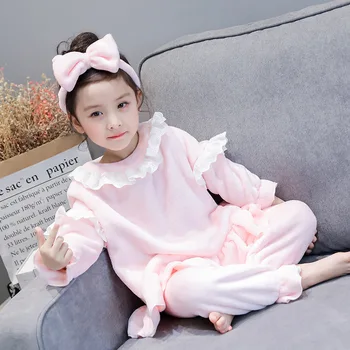 Meiteņu apģērbu komplekti 2020. gada rudens un ziemas coral fleece mājas bērnu flaneļa garām piedurknēm princese pidžamu miega uzvalks drēbes