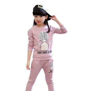 Meiteņu Drēbes Karikatūra Izdrukāt garām piedurknēm T-kreklu, Bikses Sporta divdaļīga 3-8 Y Bērnu Kvalitātes Roupas Infantis 2019 Karstā Pārdošanas