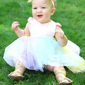 Meiteņu Drēbes, Zīdainis, Mazulis Baby Girl Bez Piedurknēm Varavīksnes Sequined Mežģīnes Princese Romper Kleita Baby Meitenes Kleita Puse Kleita