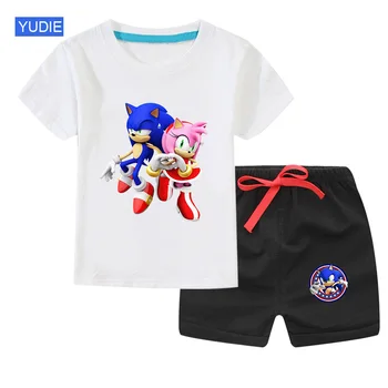 Meiteņu Kokvilnas Apģērbs Piestāv Vasaras T-Krekls+Īsās Bikses 2020. Gadam Tollder Bērnu Komplekts Zēniem Ikdienas Bērnu Apģērbu Sonic Amy T Krekls Atdzist No Augšas