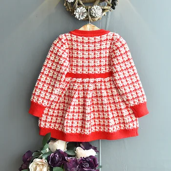 Meiteņu Rudens Garām Piedurknēm Adīšanas Kleita Baby Kids Bērnu Pleds Modes Apģērbu Divas Krāsas