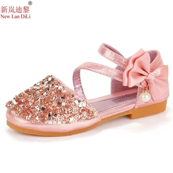 Meiteņu sandales princese apavi bērniem, Ādas apavi 2020. gada pavasarī un vasarā jaunu vizuļi apavi bērnu studentu deju kurpes