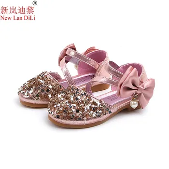 Meiteņu sandales princese apavi bērniem, Ādas apavi 2020. gada pavasarī un vasarā jaunu vizuļi apavi bērnu studentu deju kurpes