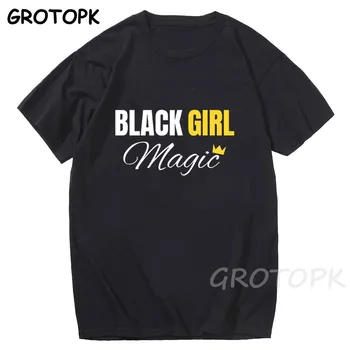 Melanīna Melna Meitene Print T-krekls Harajuku T-krekli, Sieviešu Vasaras Melna Meitene Magic, Hip Hop Kokvilnas T Krekls, t-veida Krekls Femme