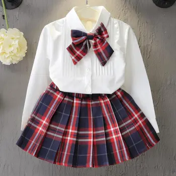 Melario Meitene Kleita Jauns Princese Kleitas Klases Tērpi Bērniem, Meitenēm Bantes T-krekls+Pleds Kleitu Bērnu Kostīms Apģērbs 2gab