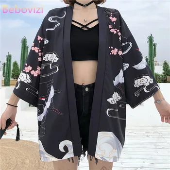 Melna Balta Celtņa 2020. Gadam Zaudēt Sieviešu Harajuku Jaciņa Japāņu Kimono Modes Āzijā Vasaras Blūze Top Gadījuma Sieviete Kimonos Cosplay