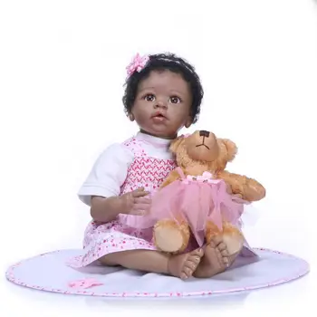 Melna bērnu lelles pop zaļā Āfrikas 22inch bebe atdzimis silikona vinila jaundzimušo poupee boneca bērnu mīksto rotaļlietu meitene mazulis toddler