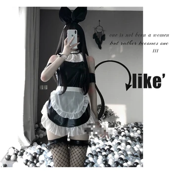 Melna Mākslīgās Ādas Bunny Girl Sexy Bodysuit Cosplay Kostīmi Erotiska Gothic Apakšveļa Sievietēm Meitene Apģērbs Babby Leļļu Apģērbs