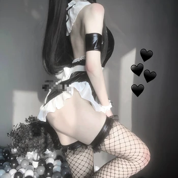 Melna Mākslīgās Ādas Bunny Girl Sexy Bodysuit Cosplay Kostīmi Erotiska Gothic Apakšveļa Sievietēm Meitene Apģērbs Babby Leļļu Apģērbs