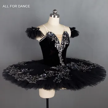 Melna Samta Bodice ar Bagātīgu dekoratīvās Apdares Profesionāla Baleta Tutu Klasiskās Dejas Tutu Black Swan Baleta Tutu