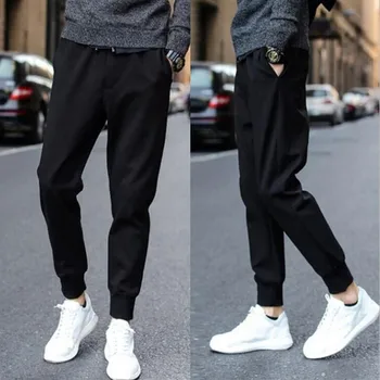 Melnas Vīriešu Bikses Modes Cietā Aukliņu Kabatā Sporta Bikses Gadījuma Staru Pēdas vasaras bikses vīriešu streetwear