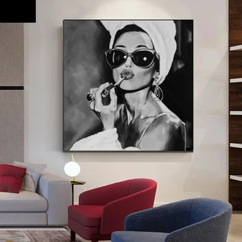 Melnbalts Foto Mākslas Audrey Hepburn Kanvas Glezna Ziemeļvalstu Plakāti Un Izdrukas Sienas Attēlu, Dzīvojamā Istaba, Salons 