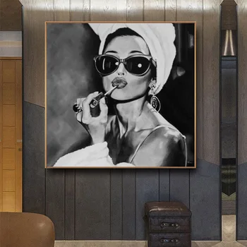 Melnbalts Foto Mākslas Audrey Hepburn Kanvas Glezna Ziemeļvalstu Plakāti Un Izdrukas Sienas Attēlu, Dzīvojamā Istaba, Salons 