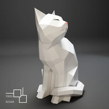 Melni Balts Kaķis Dzīvnieku Ornamenti, Dekori Mājas Papīra Paraugs Rotājumi,3D Low-Poly Papercraft,Roku darbs DIY Pieaugušo Amatniecības Rotaļu RTY057