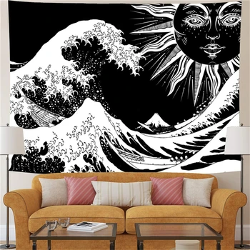 Melns ainavu Sienas karājas Gobelēns estētisko mēness Kalnu Vilnis Saulrieta Psychedelic tapiz Mandala paklāju kopmītnes headboard dekori