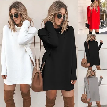 Melns augstu uzrullētu apkakli Stabilu Modes adīšanas Džemperi Kleita 2020 Rudens Ziemas Sievietes ar garām Piedurknēm Gadījuma Streetwear Pār Izmēra Džemperis