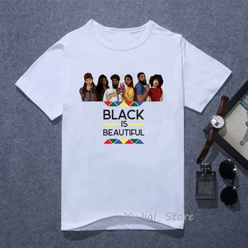 Melns ir skaista vēstuli druka t kreklu sievietes Sexy Melanīna krekls Melnā Āfrikas Meitene tshirt femme grafiskais t-veida krekls vasaras topi