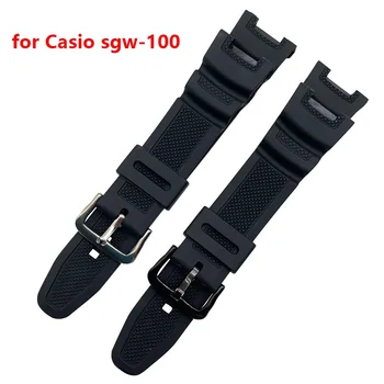 Melns Silikona Siksniņa Watchband par Casio SGW-100 SGW100 Vīriešu un Sieviešu Gumijas Sporta Ūdensizturīgs Nomaiņa Rokas Joslā Aproce Jostas