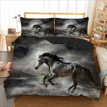 Melns zirgs darbojas Gultas komplekts 3D Drukāšanas sega sedz, gultas uzstādīt vienu dvīņu pilna queen, king size gultas veļa,