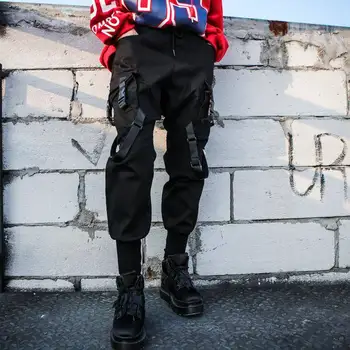 Melnā Augstu Vidukli, Kravas Bikses Sievietēm Gadījuma Punk Bikses Gothic Streetwear Zīmuli Harajuku Atdzist Bikses Modes Hip Hop Meiteņu Bikses