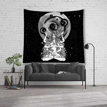 Melnā Mēness Dieviete Gobelēns Macrame Sienas Karājas Guļamistaba Hipiju Gobelēns Fona Dekors Tarot Sienas Segu Psychedelic Gobelēns