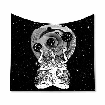 Melnā Mēness Dieviete Gobelēns Macrame Sienas Karājas Guļamistaba Hipiju Gobelēns Fona Dekors Tarot Sienas Segu Psychedelic Gobelēns