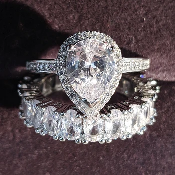 Melnā piektdiena Nekustamā 925 Sterling Sudraba ovāls kāzu Gredzenu komplektu par sieviešu iesaistīšanos luksusa band mūžību rotaslietas zircona R5763