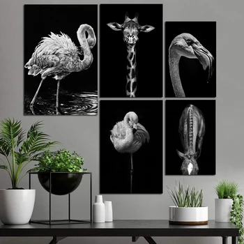 Melnā un Baltā Dzīvnieku Izdrukas, Plakāti Flamingo Žirafe Zirgu Sienas Plakātu Mākslas Audekls Mākslas Krāsošana Dekoratīvie Attēlu, Mājas Dekoru
