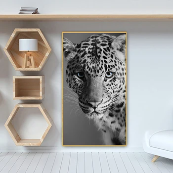 Melnā un Baltā Leopard Panther uz Sienas, Mākslas Plakāti un Izdrukas Dzīvniekiem Panther Mākslas Bildes Dzīvojamā Istaba Cuadros