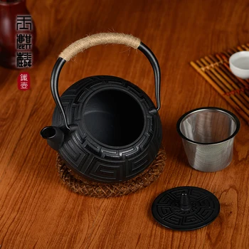 Melnā čuguna tējkanna Japāņu tējkanna roku darbs vārītas čuguna veidotājs ar tējas filtri kung fu tējas liela ietilpība 1.2 L