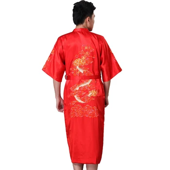 Melnās Ķīniešu Vīriešu Satīna Drēbes Tērpu Izšūšana Kimono Yukata Peldmētelis Naktsveļu Pūķis Sleepwear Plus Izmērs S M L XL XXL XXXL