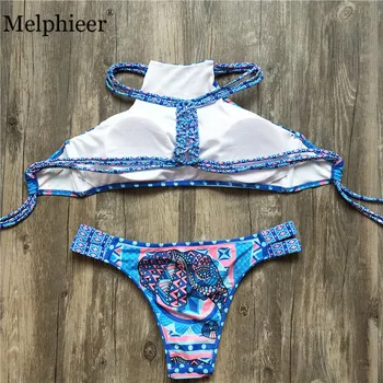 Melphieer Augsta Kakla Tvertnes Kultūraugu Top Bikini Tamborētas Bikini Komplekts Peldkostīmi Sieviešu Peldkostīms Sieviešu Beachwear 2019 Monokini Peldkostīms