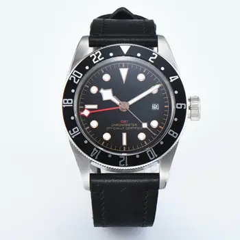 Mens watch 41mm black bezel safīra stikls GMT Automātiskā mehāniskā Militārās Sporta Ādas luminou ūdensizturīgs sterilā skalu skatīties