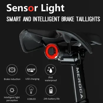 MEROCA Smart Bike Velosipēdu Aizmugurējās Gaismas Sensors Velosipēdu LED Gaismas, Auto Bremžu Uzrādi IPx6 Ūdensizturīgs USB Maksas, Velosipēds, velosipēdu