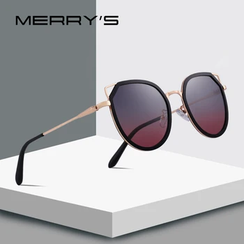 MERRYS DIZAINA Sieviešu Modes Cat Eye Polarizētās Saulesbrilles, Slīpums Lēcu Metāla Templis UV Aizsardzība S6176